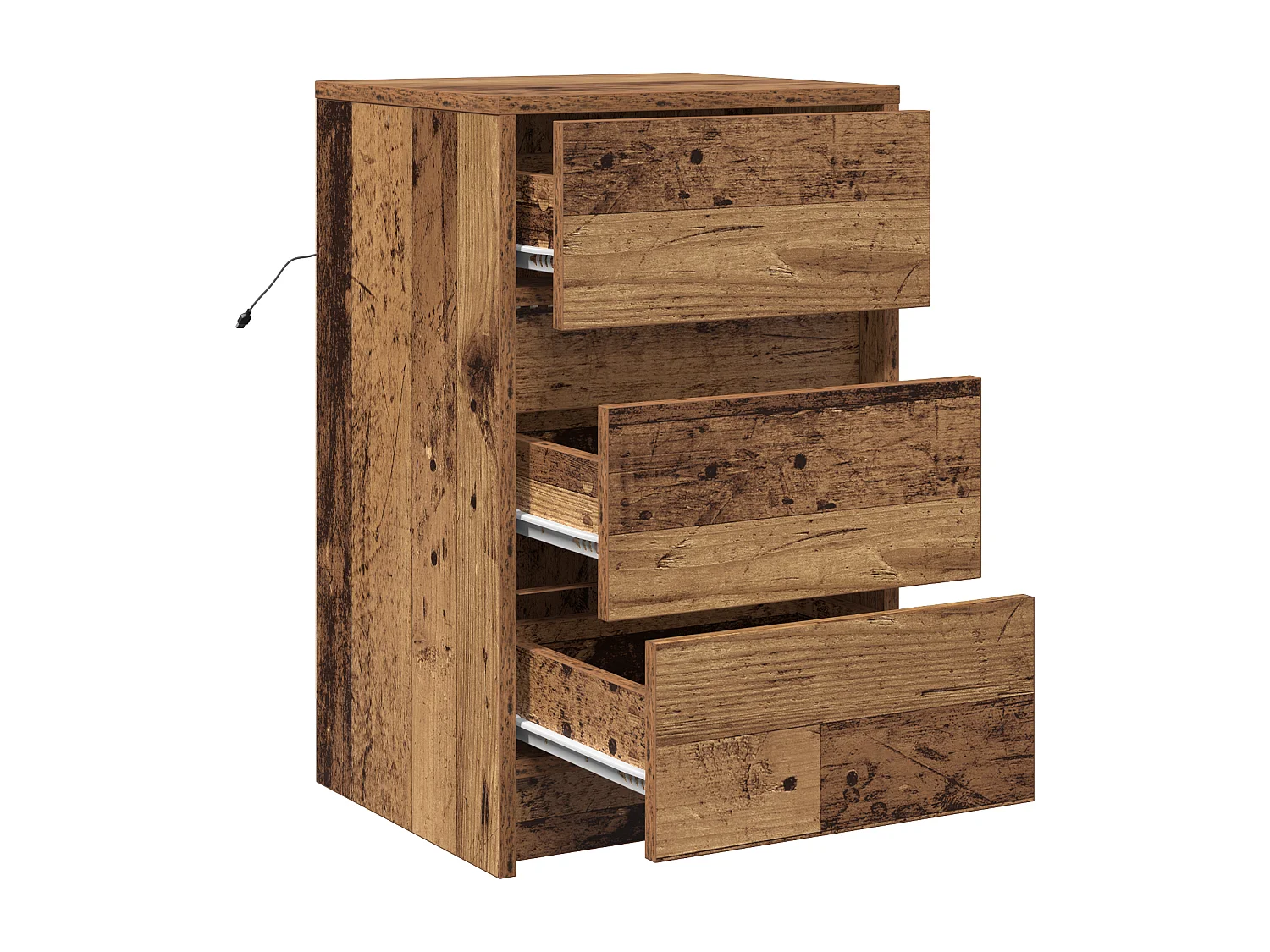 Table de chevet avec lumières LED en bois ancien