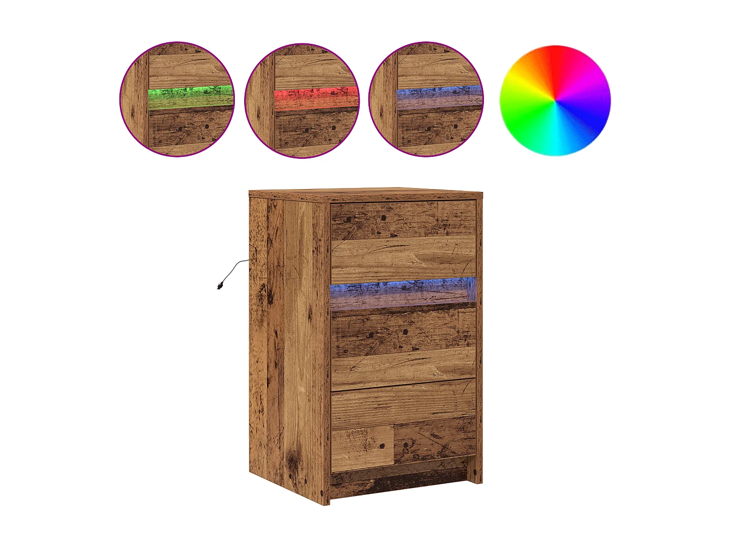 Comodino con luci a LED in legno anticato