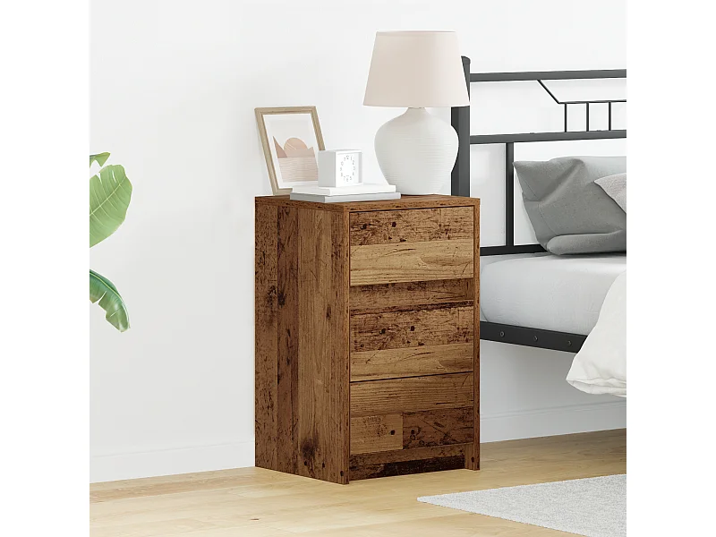 Table de chevet avec lumières LED en bois ancien