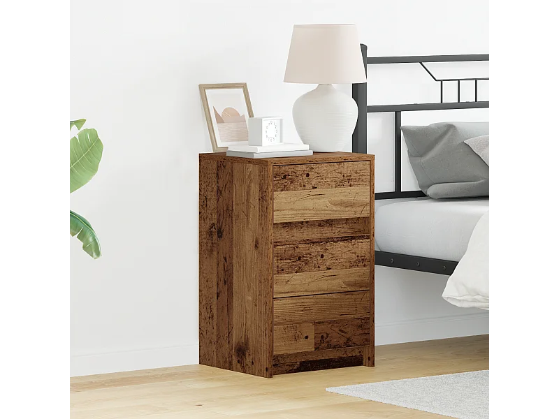 Comodino con luci a LED in legno anticato