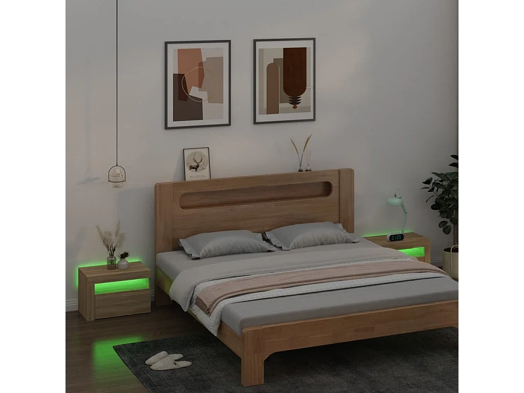 Mesitas de noche 2 piezas con LED Roble Sonoma 60x35x40 cm