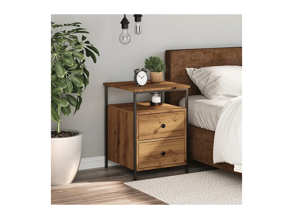 Table de chevet chêne artisanal 44x45x60 cm bois d'ingénierie
