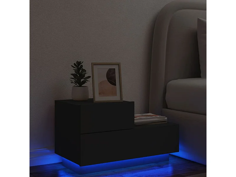 Comodino con luci LED nero 70x36x40,5 cm