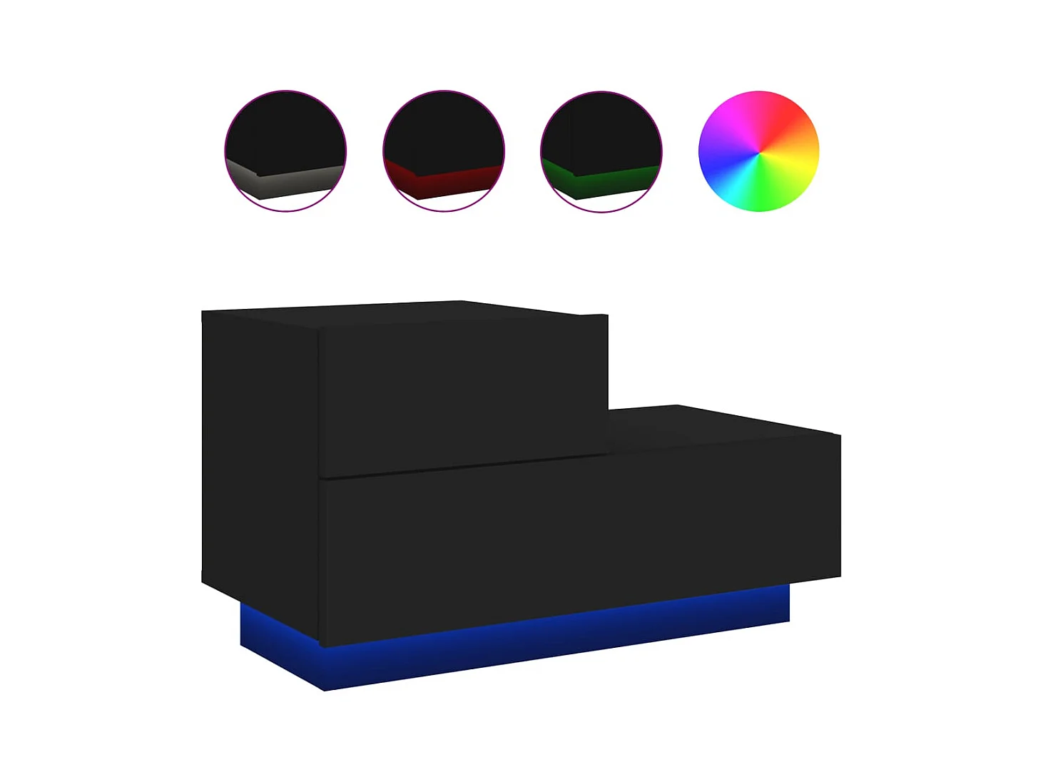 Comodino con luci LED nero 70x36x40,5 cm