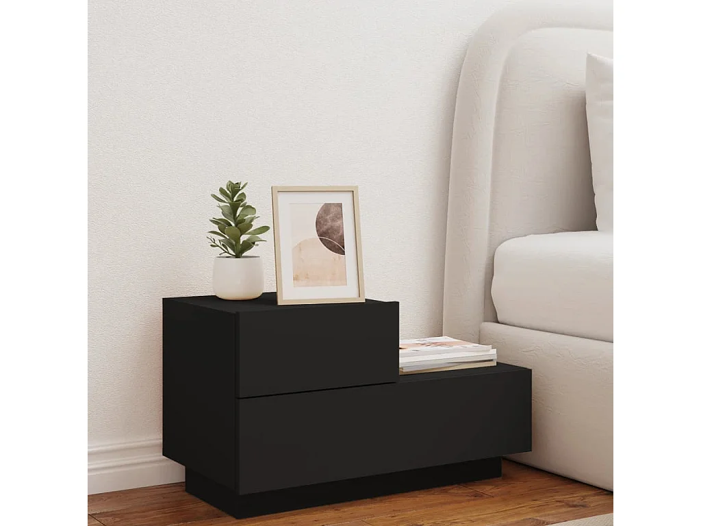 Mesita de noche con luces LED negra 70x36x40,5 cm