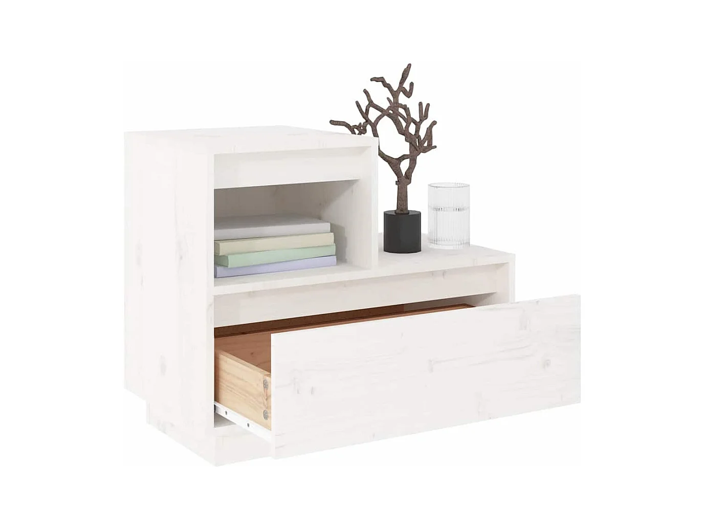 Comodino Bianco 60x34x51 cm Legno massello di pino