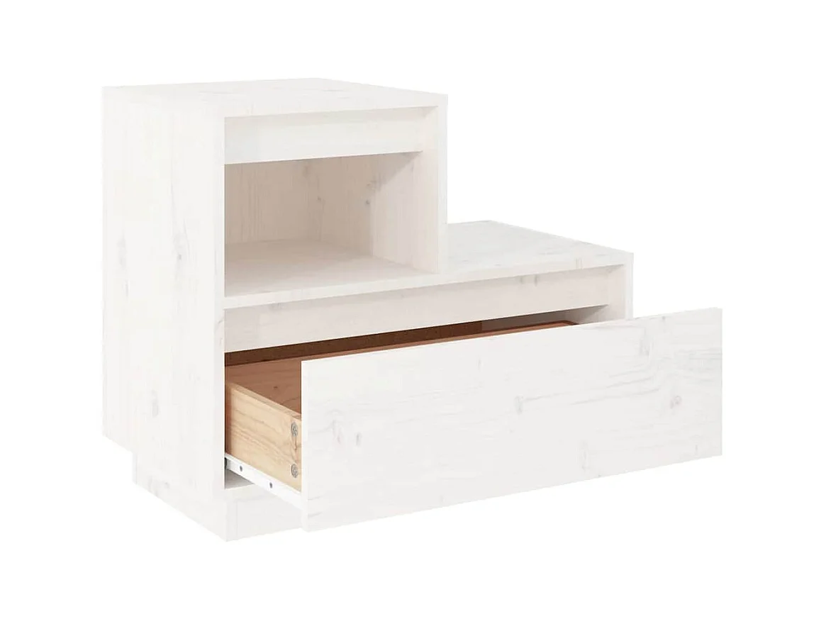 Comodino Bianco 60x34x51 cm Legno massello di pino