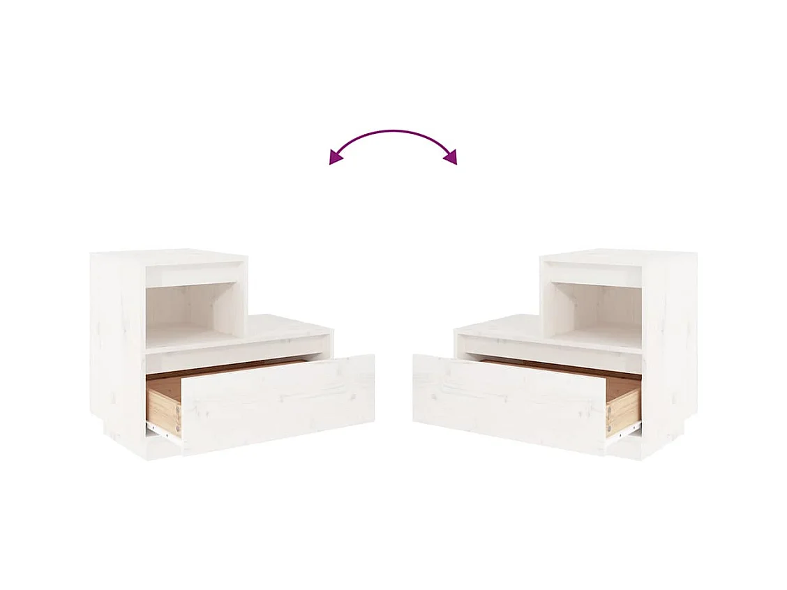 Comodino Bianco 60x34x51 cm Legno massello di pino