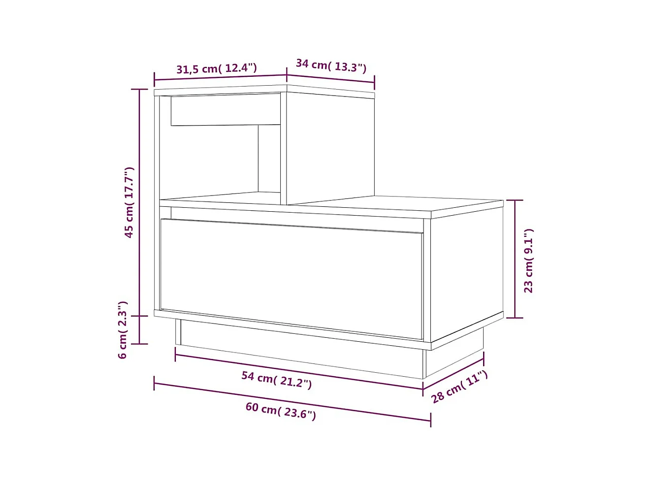 Comodino Bianco 60x34x51 cm Legno massello di pino