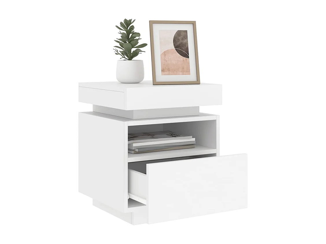 Armoires de chevet avec lumières LED 2 pcs blanc 40x39x48,5 cm