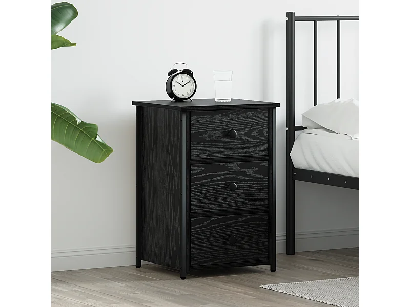 Comodino in rovere nero MDF in rovere nero, metallo compatto