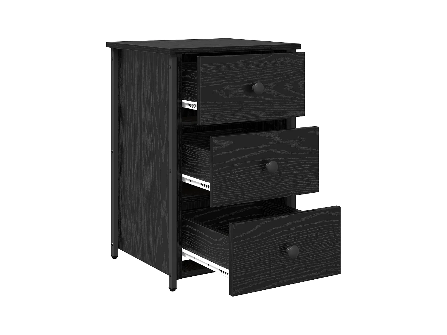 Nachtkastje van zwart eikenhout Zwart eiken MDF, Compact metaal