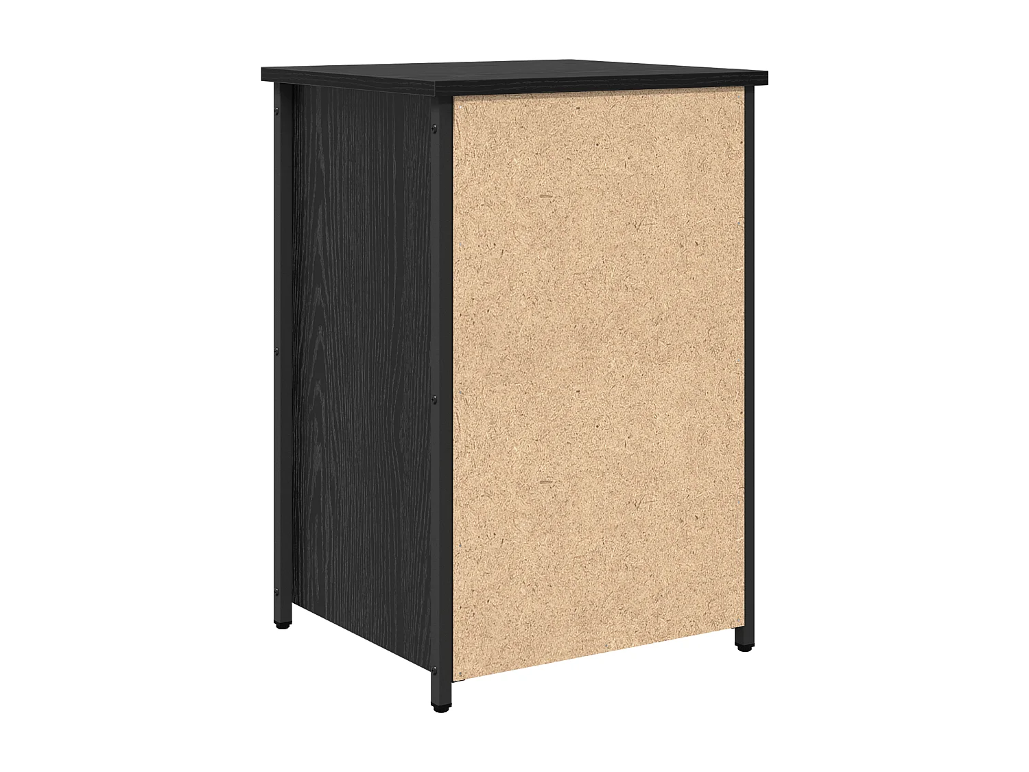 Nachtkastje van zwart eikenhout Zwart eiken MDF, Compact metaal