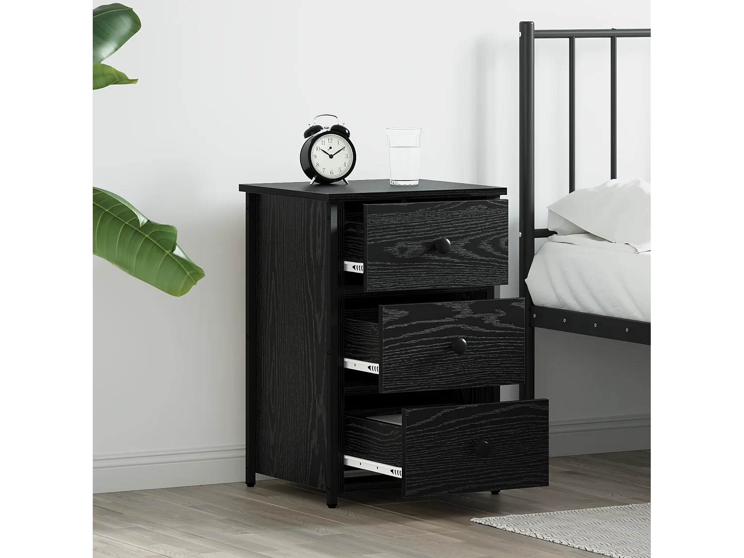 Table de chevet en chêne noir Chêne noir MDF, Métal Compact
