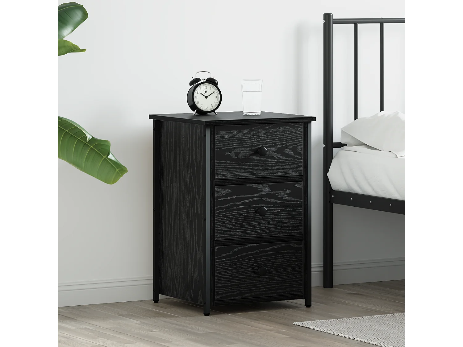 Table de chevet en chêne noir Chêne noir MDF, Métal Compact