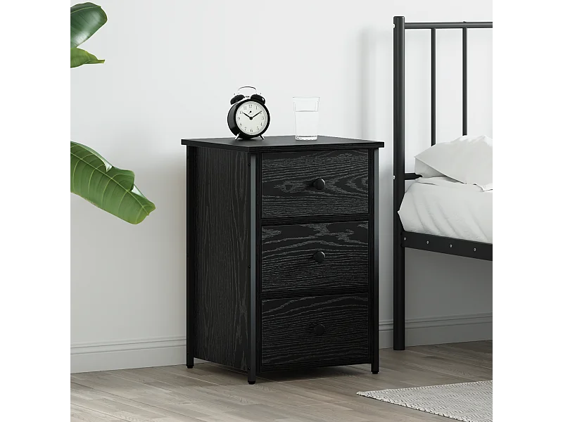 Table de chevet en chêne noir Chêne noir MDF, Métal Compact