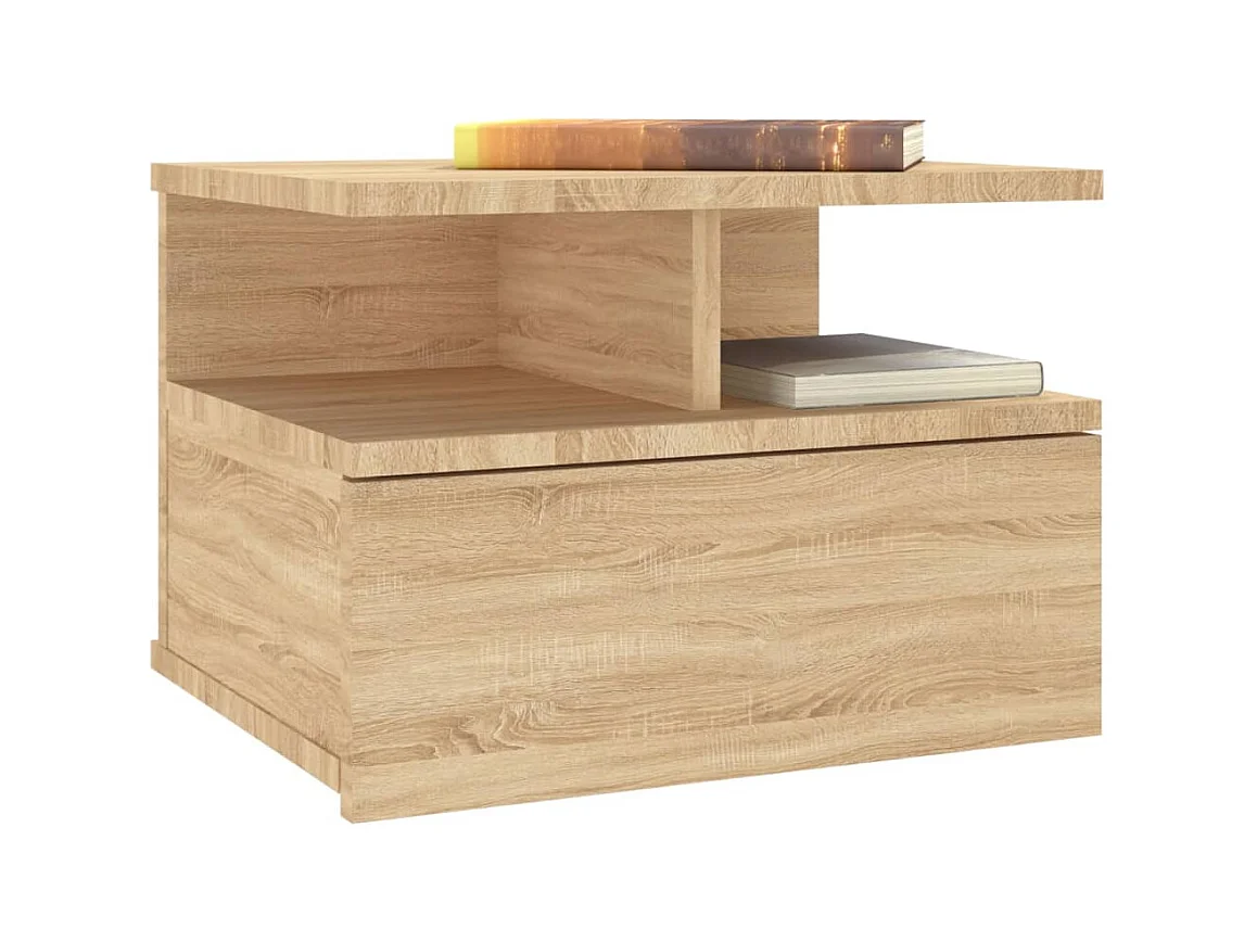 Comodini sospesi a 2 pezzi in rovere Sonoma, legno ingegnerizzato