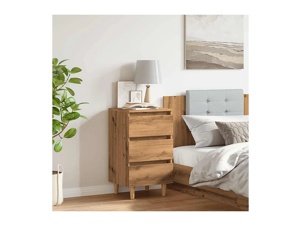 Table de chevet chêne artisanal 40x35x69 cm bois d’ingénierie