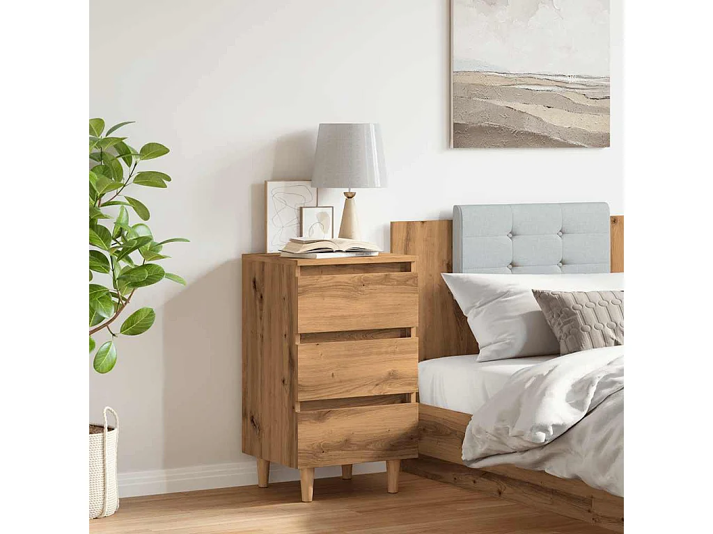 Table de chevet chêne artisanal 40x35x69 cm bois d’ingénierie