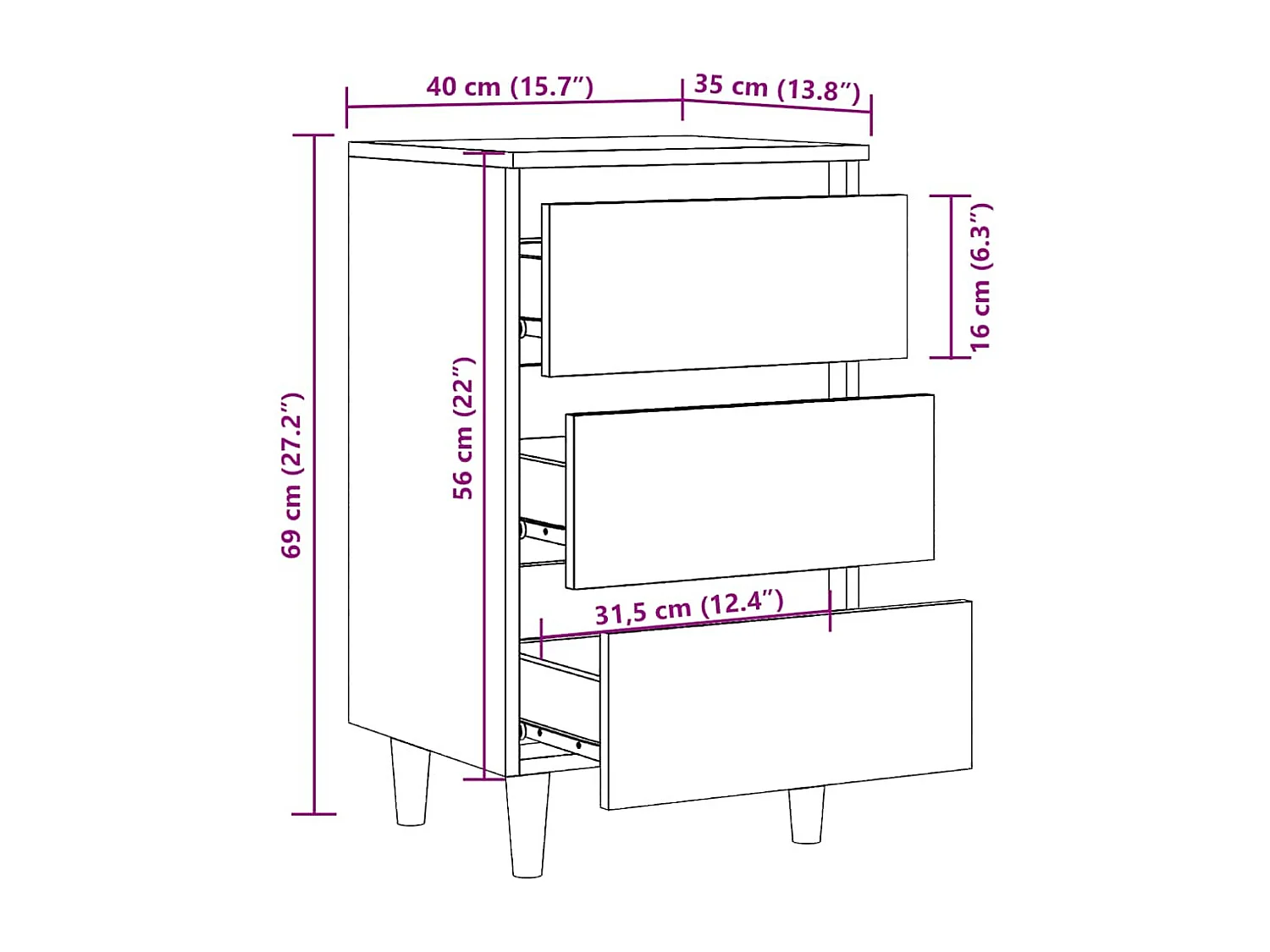 Nachttisch Eiche Craft 40x35x69 cm Holzwerkstoff