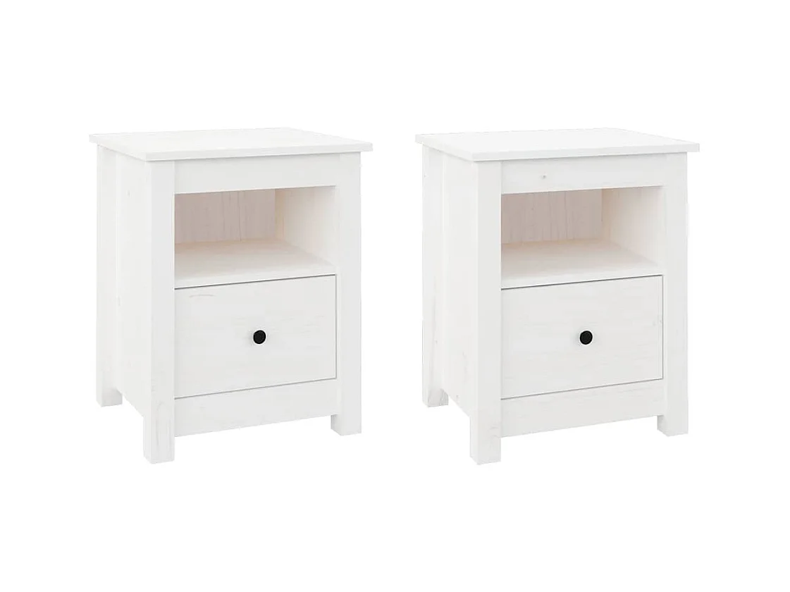 Comodini 2 pz Bianco 40x35x49 cm Legno massello di pino