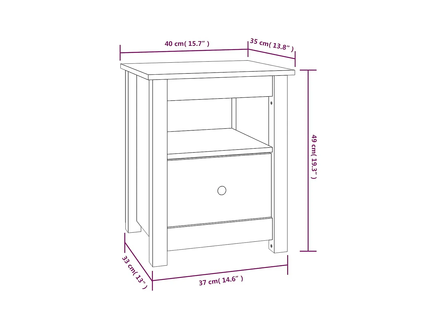 Comodini 2 pz Bianco 40x35x49 cm Legno massello di pino