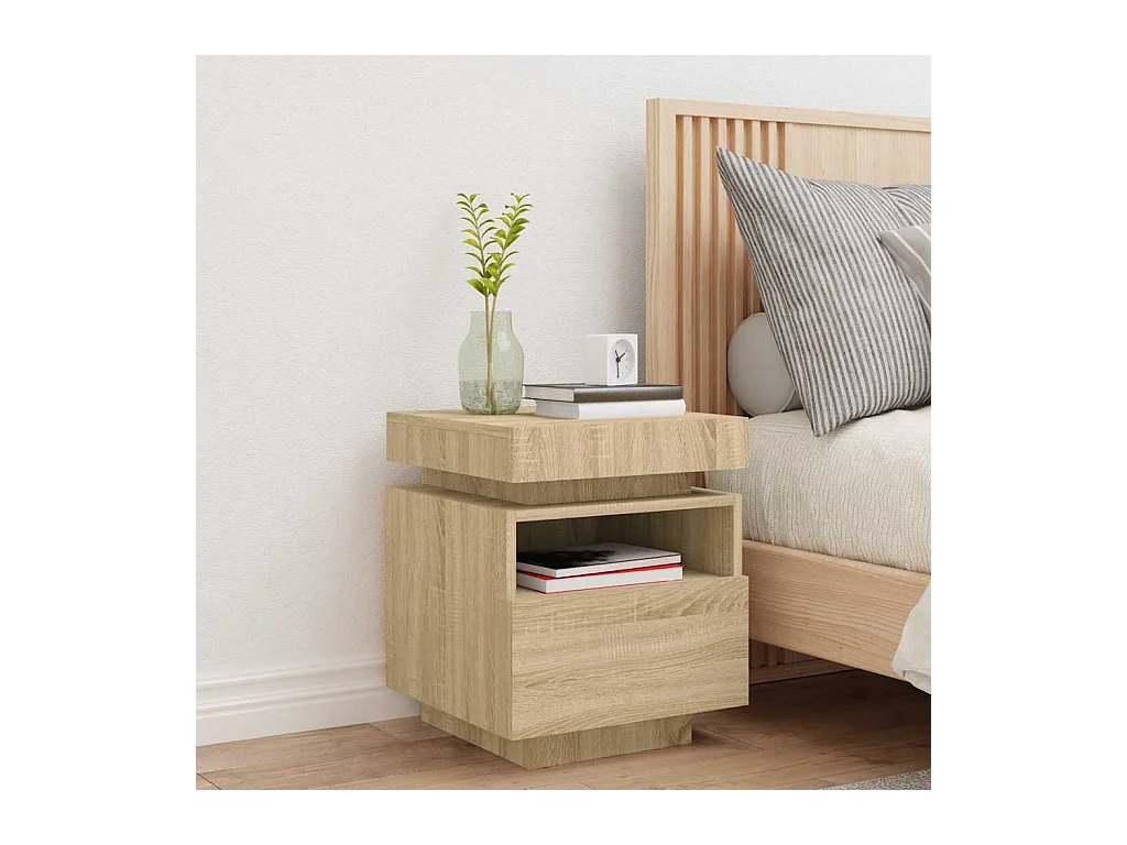 Armoire de chevet avec lumières LED chêne sonoma 40x39x48,5 cm