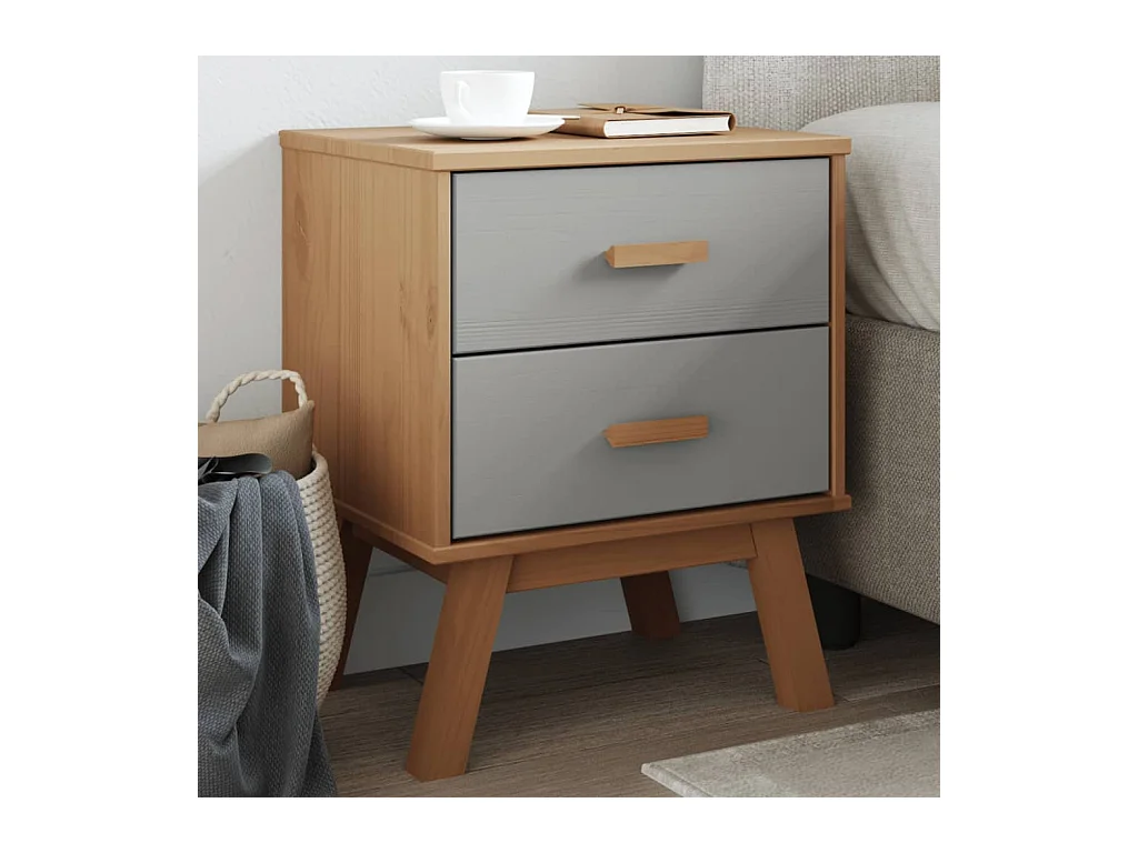 Comodino OLDEN in legno massello di pino grigio e marrone