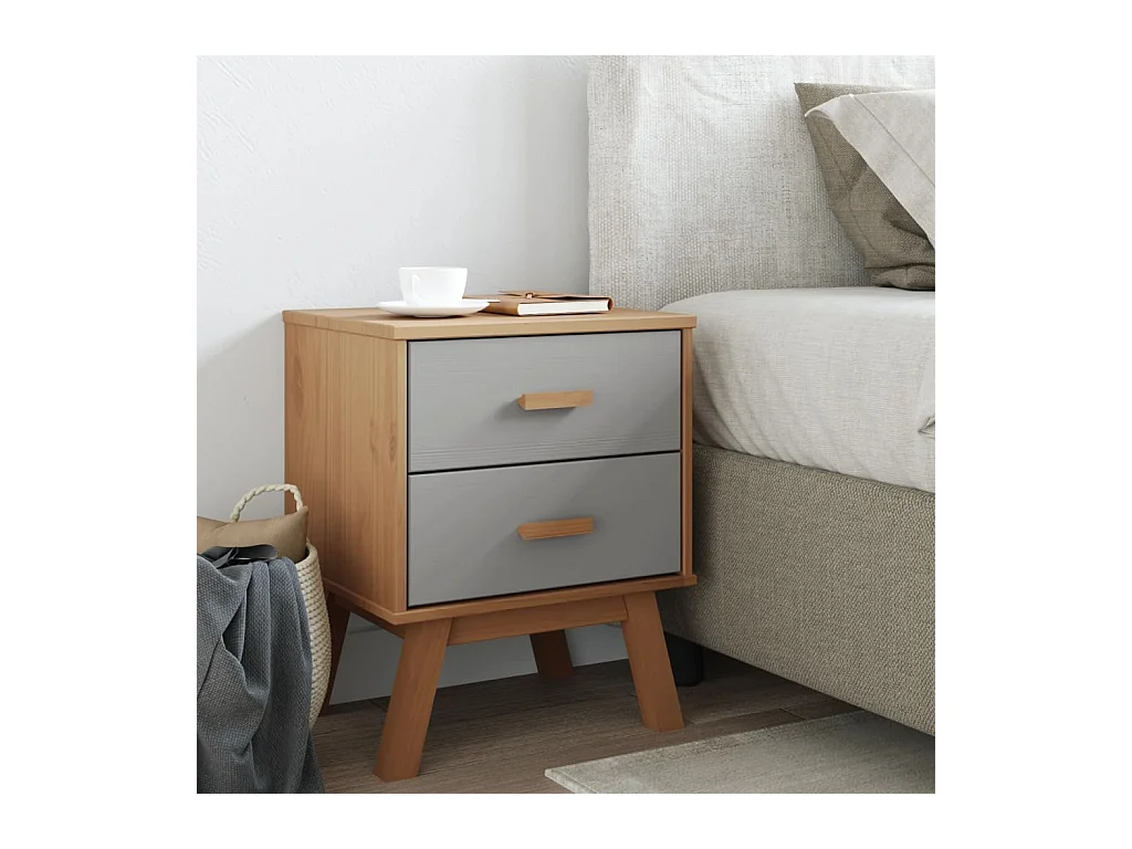 Comodino OLDEN in legno massello di pino grigio e marrone