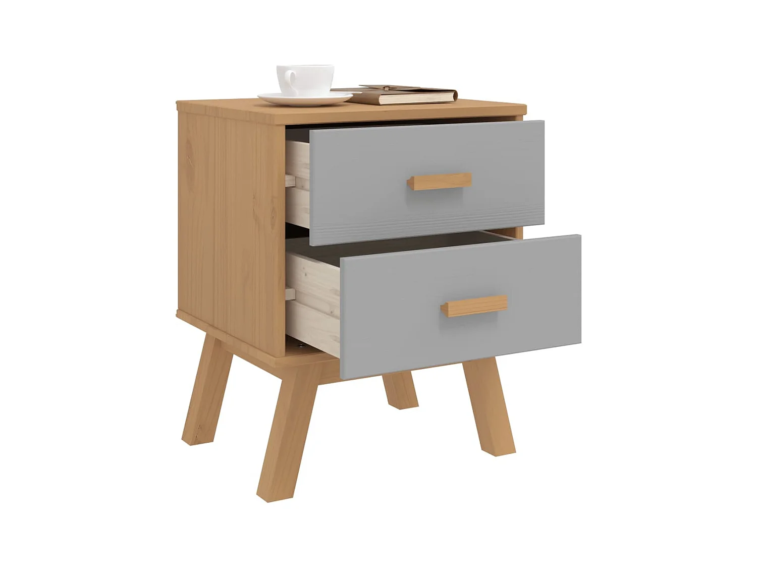 Comodino OLDEN in legno massello di pino grigio e marrone