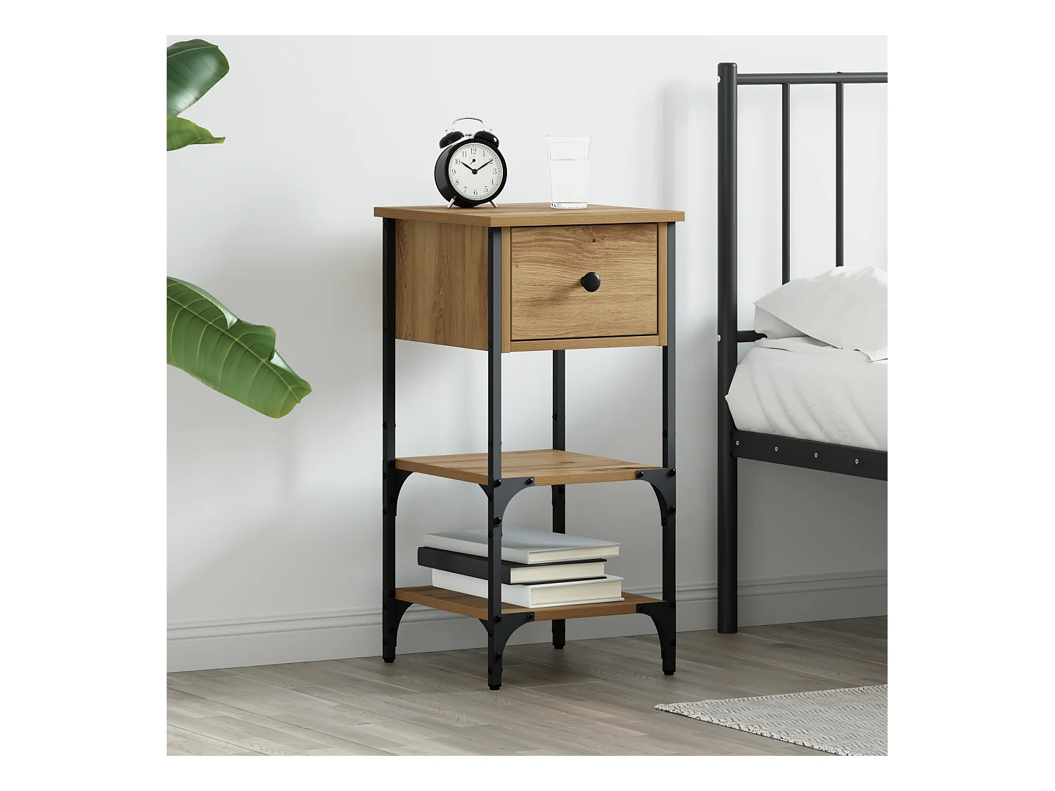Cabinet de chevet en chêne artisan 34x36x70 cm en bois d'ingénierie