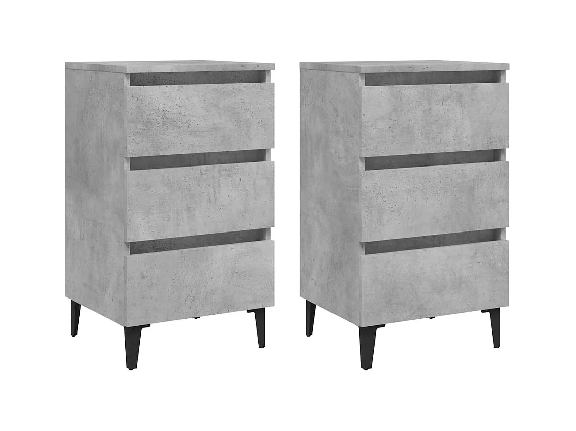 Tables de chevet pieds en métal 2 pcs gris béton 40x35x69 cm