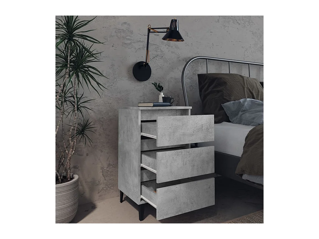 Tables de chevet pieds en métal 2 pcs gris béton 40x35x69 cm