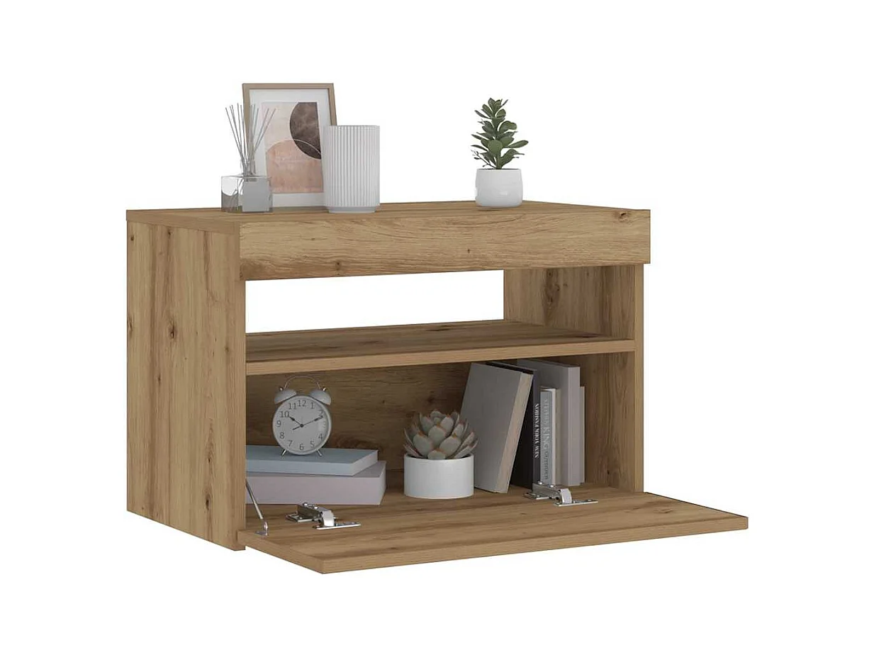 Table de chevet avec lumières LED chêne artisanal 60x35x40 cm