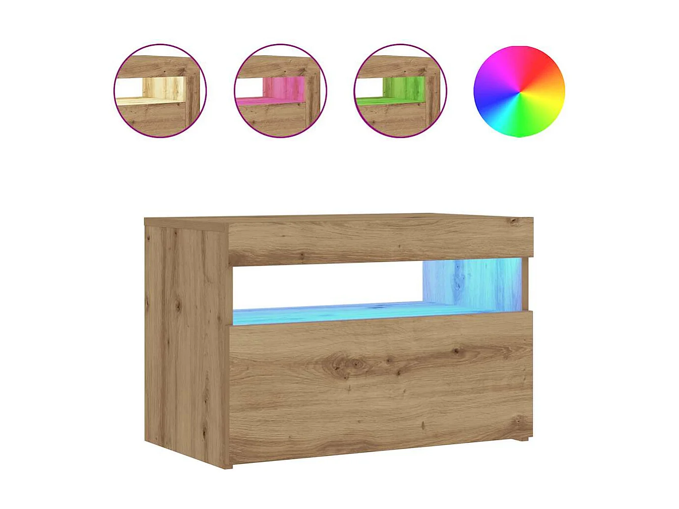 Table de chevet avec lumières LED chêne artisanal 60x35x40 cm