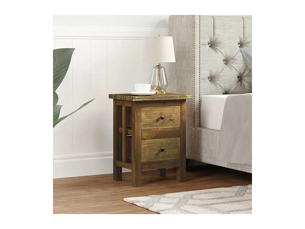 Table de chevet bois massif d'acajou 40x30x51 cm