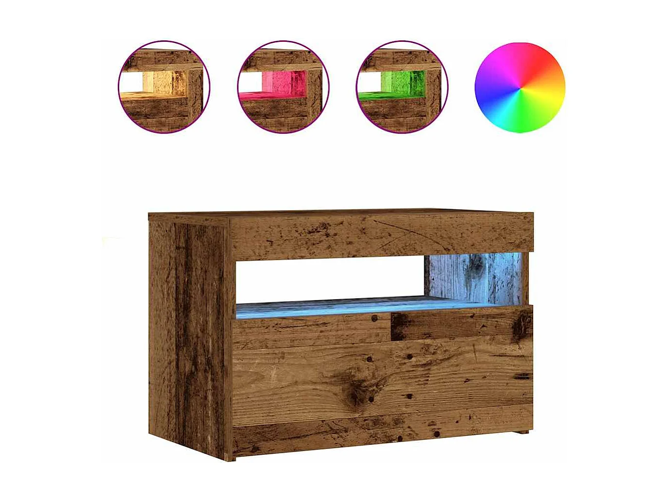 Table de chevet avec lumières LED vieux bois bois d'ingénierie