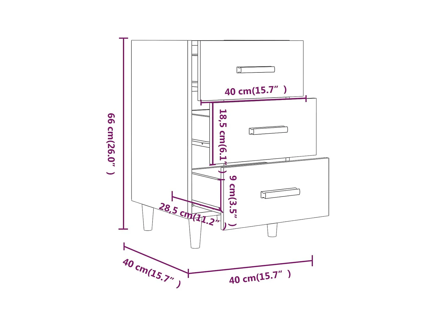 Table de chevet blanc 40x40x66 cm bois d'ingénierie
