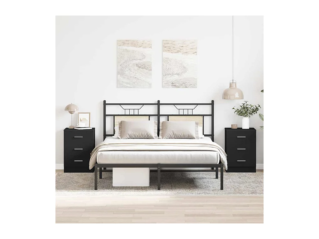 Comodini 2 pz Nero 38x35x56 cm Legno ingegnerizzato