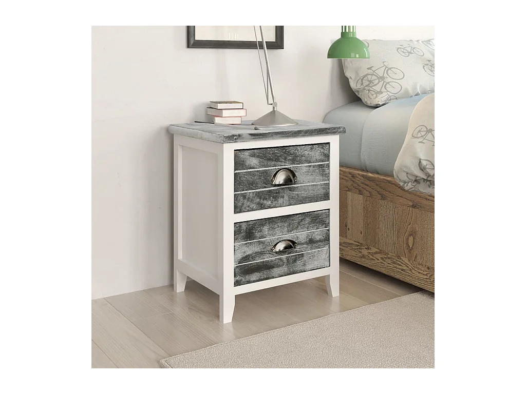 Table de chevet Gris et blanc 38x28x45 cm Bois de Paulownia