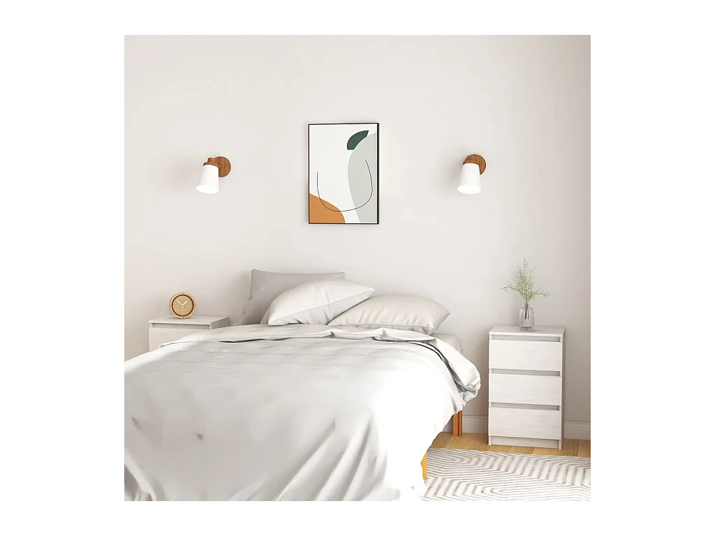 Comodini 2 pz Bianco 40x29,5x64 cm Legno massello di pino