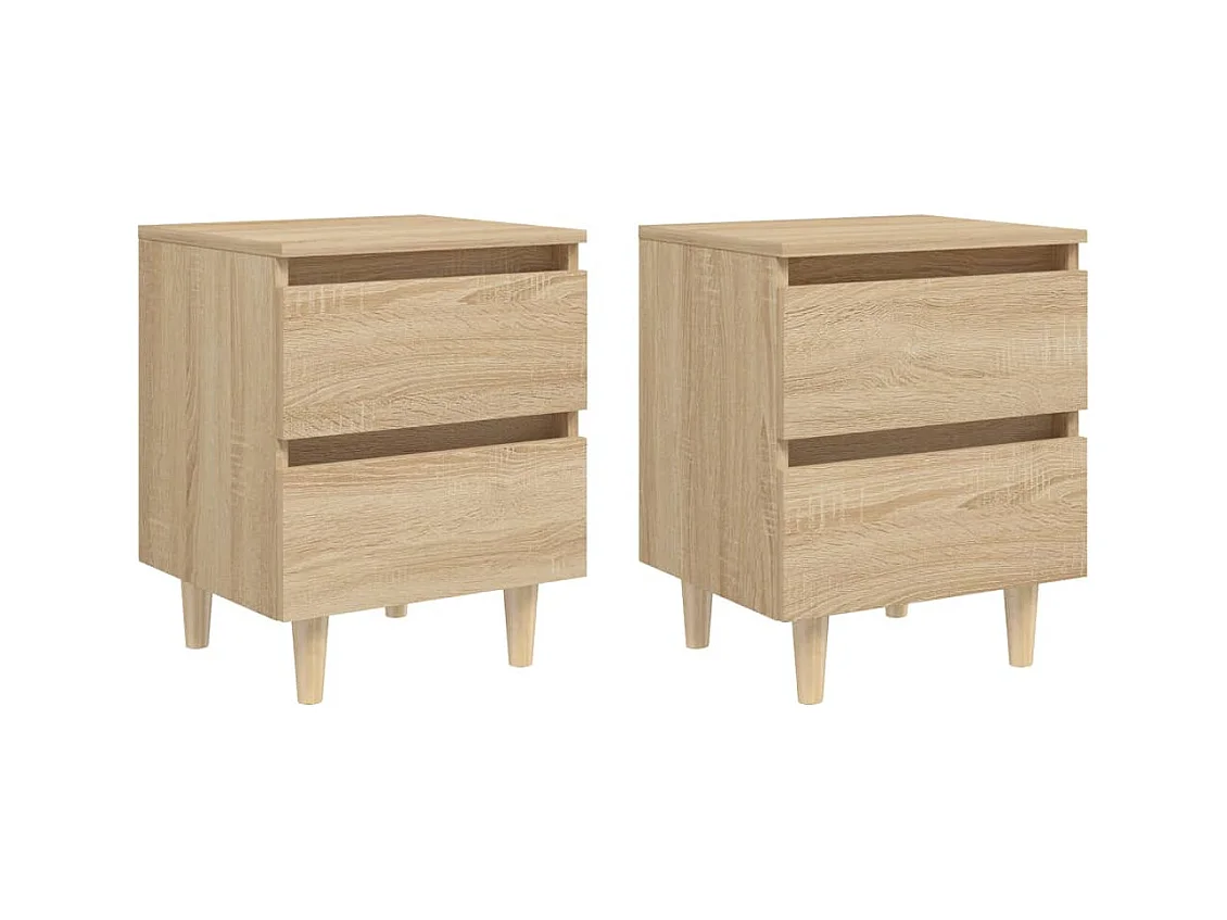 Comodini gambe in pino 2 pz rovere sonoma 40x35x50 cm