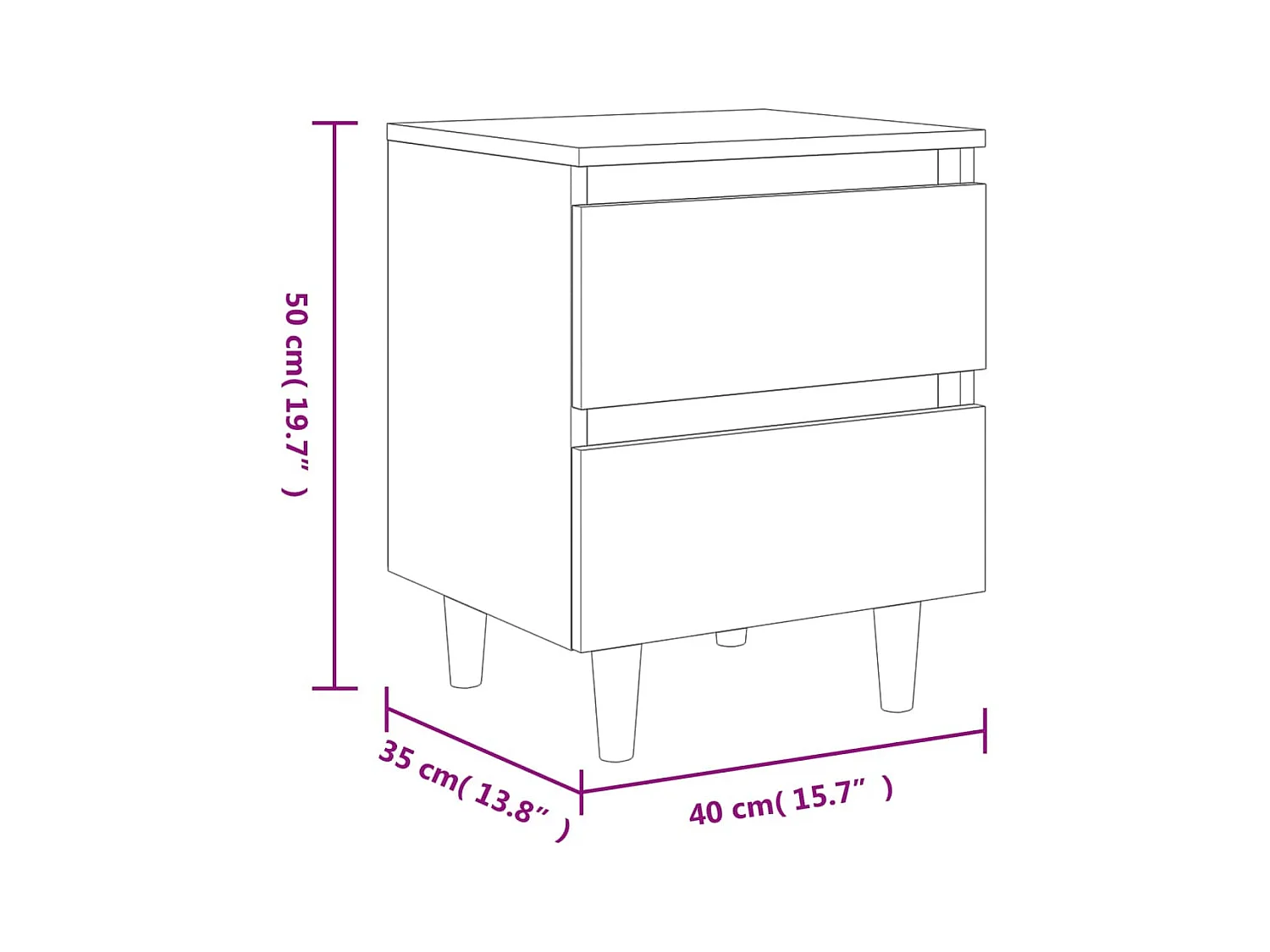 Comodini gambe in pino 2 pz rovere sonoma 40x35x50 cm