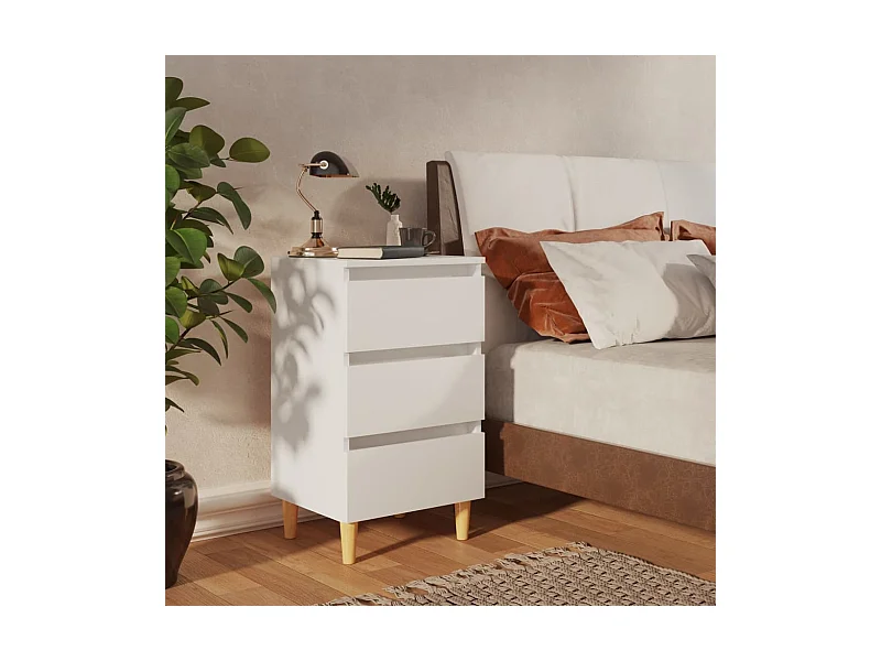 Nachtkastje met massief houten poten Wit 40x35x69 cm