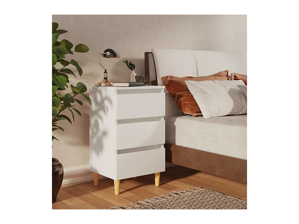 Table de chevet avec pieds en bois solide Blanc 40x35x69 cm