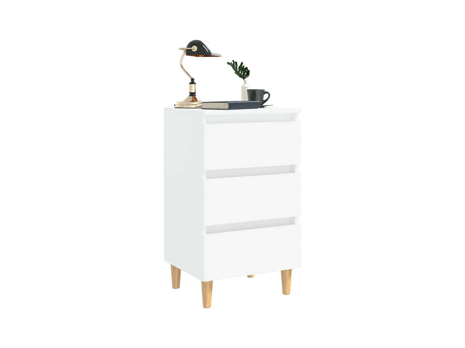 Table de chevet avec pieds en bois solide Blanc 40x35x69 cm