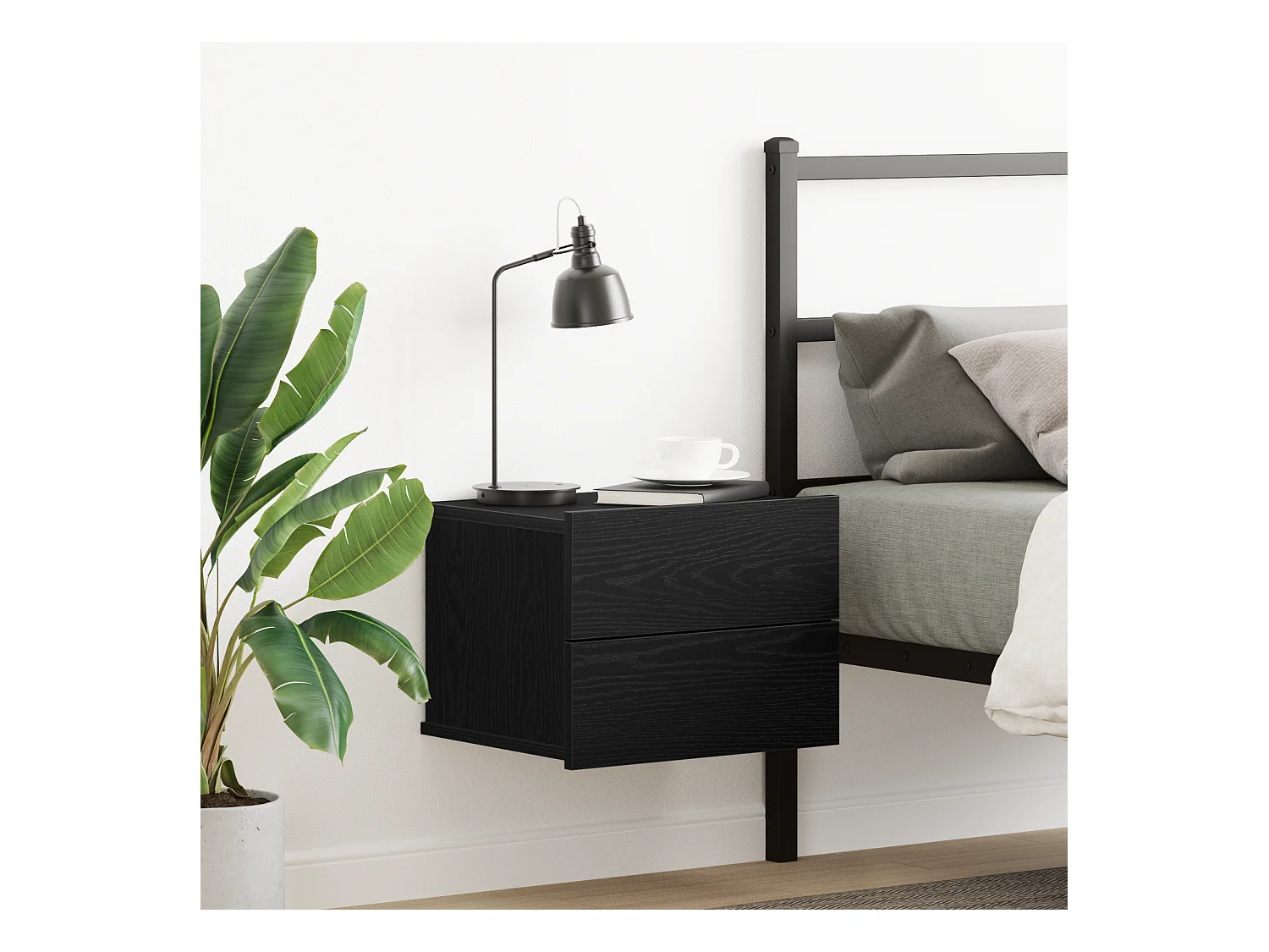 Commode de chevet Noir en chêne 40x30x30 cm en bois d'ingénierie