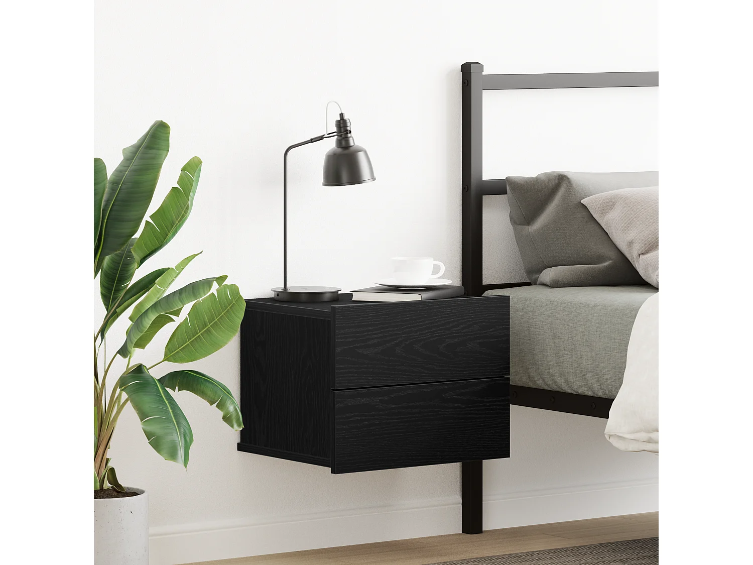 Comodino in rovere nero 40x30x30 cm in legno ingegnerizzato