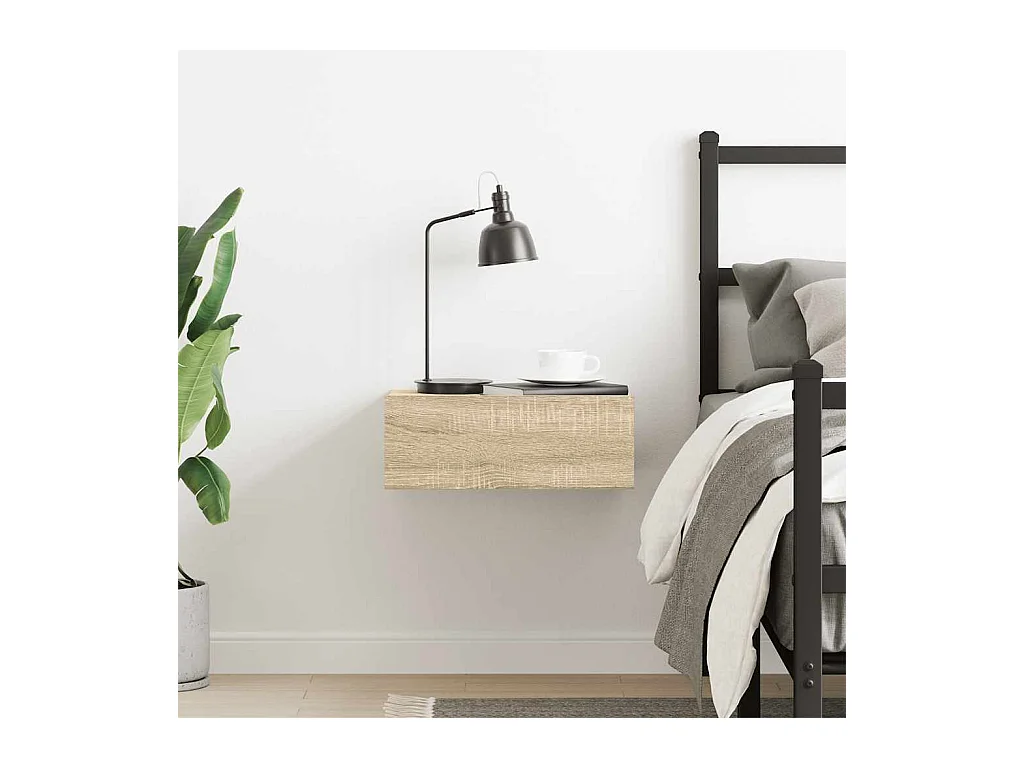 Mesita de noche flotante de madera de ingeniería de roble Sonoma