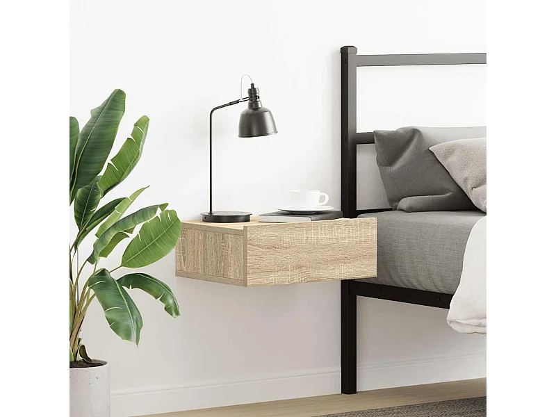 Comodino sospeso in legno ingegnerizzato Sonoma Oak
